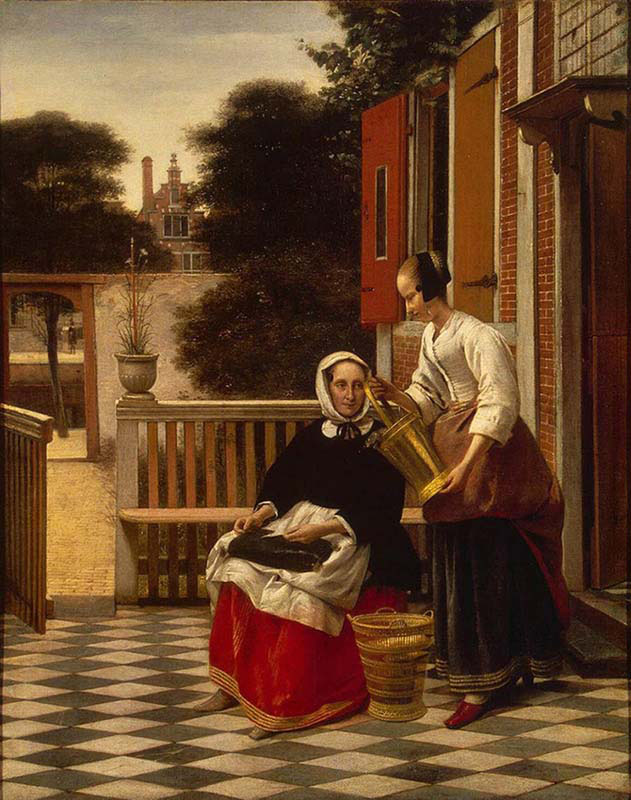 Woman and Maid in Courtyard